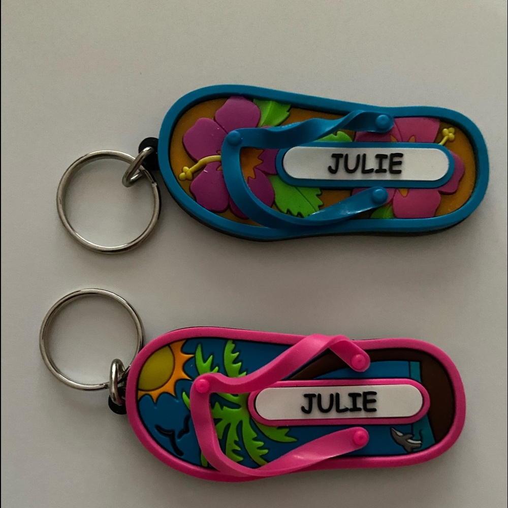 Personalized flip flop key rings.  Brand new!  Never used.  You get two (2).